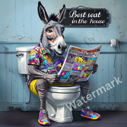 Funny Donkey Bathroom Wall Art - Best Seat in the House Decor