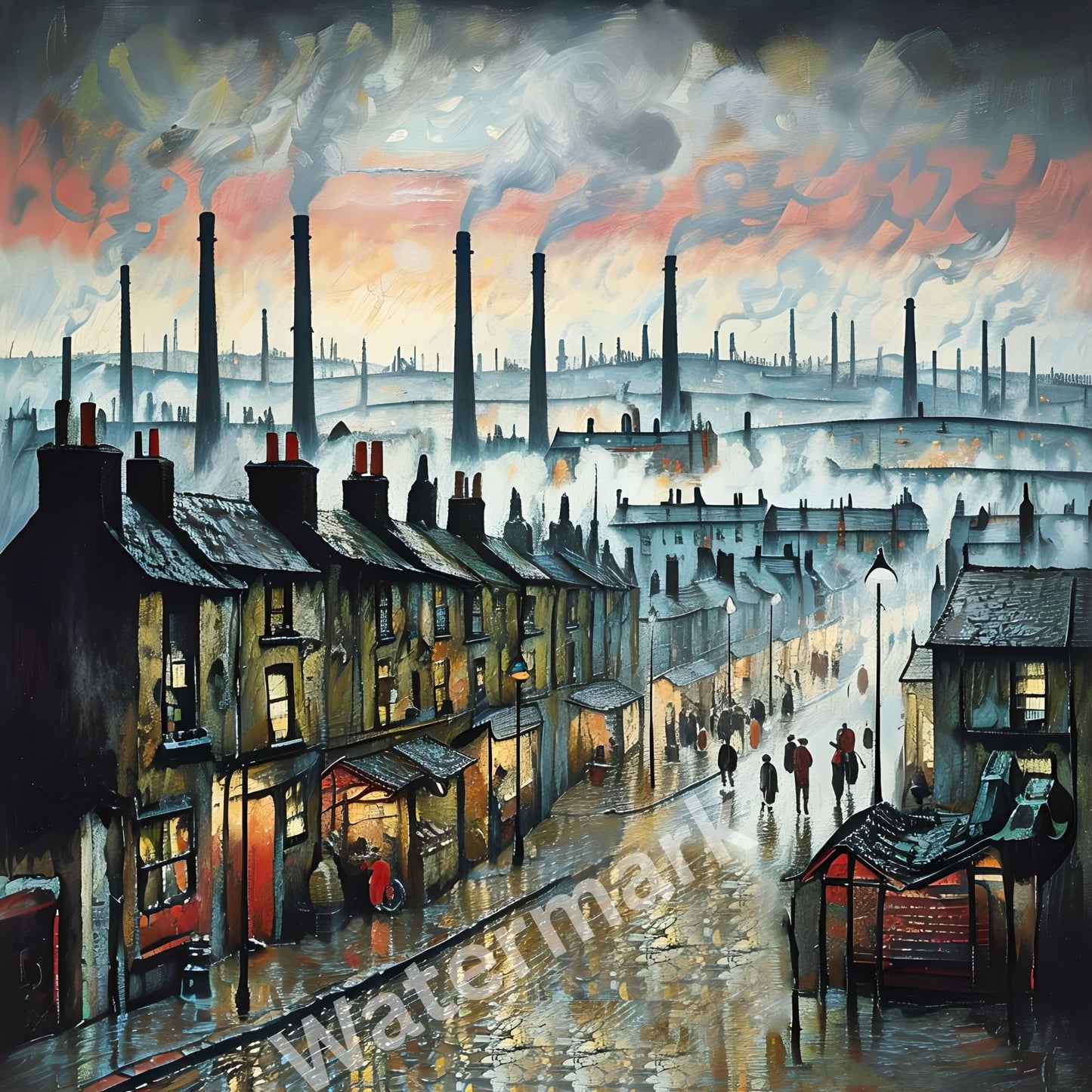 Black Country Industrial Town Art - Matchstick Men Style Print
