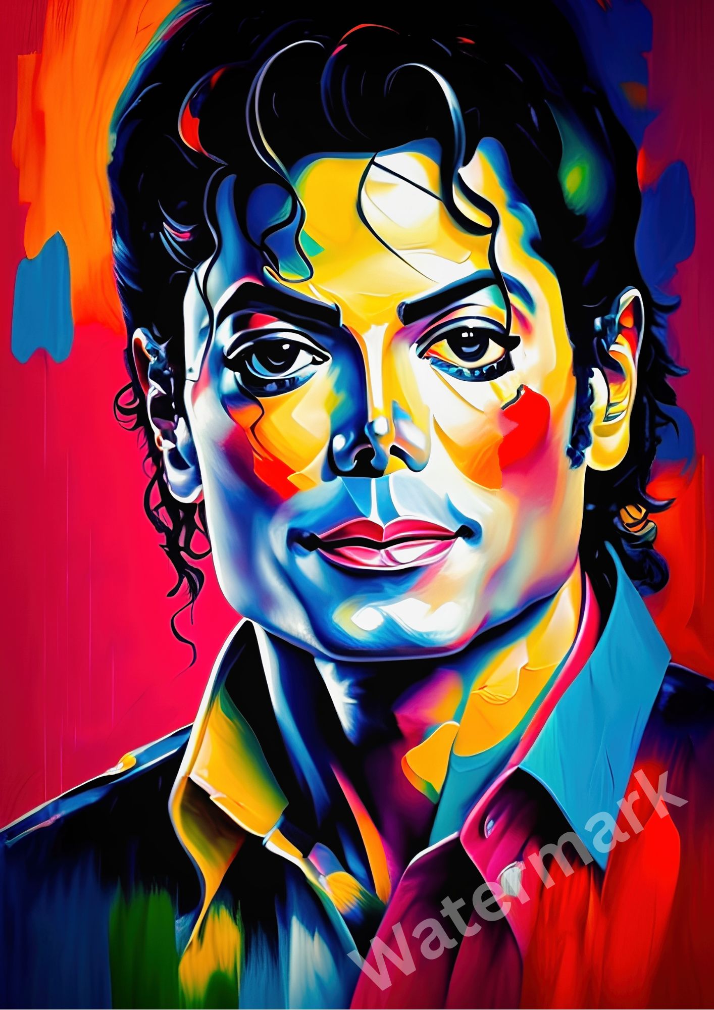 Colorful portrait of a famous figure with a vibrant background