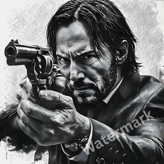 John Wick Black and White Portrait Art - "The Baba Yaga" Noir Style