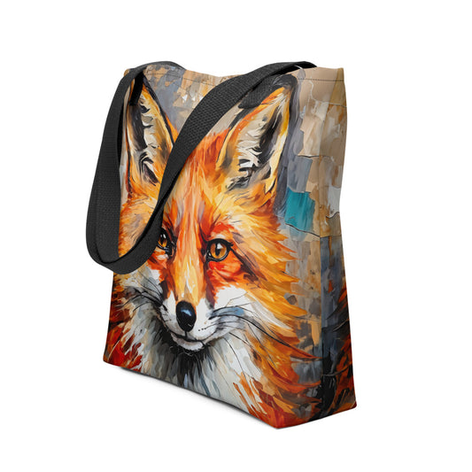 Tote bag with a fox design on a white background