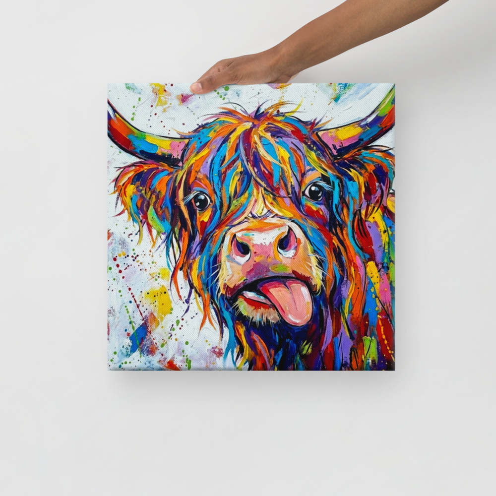 Abstract Highland Cow Vibrant Canvas Wall Art | Colorful Modern Farmhouse Decor