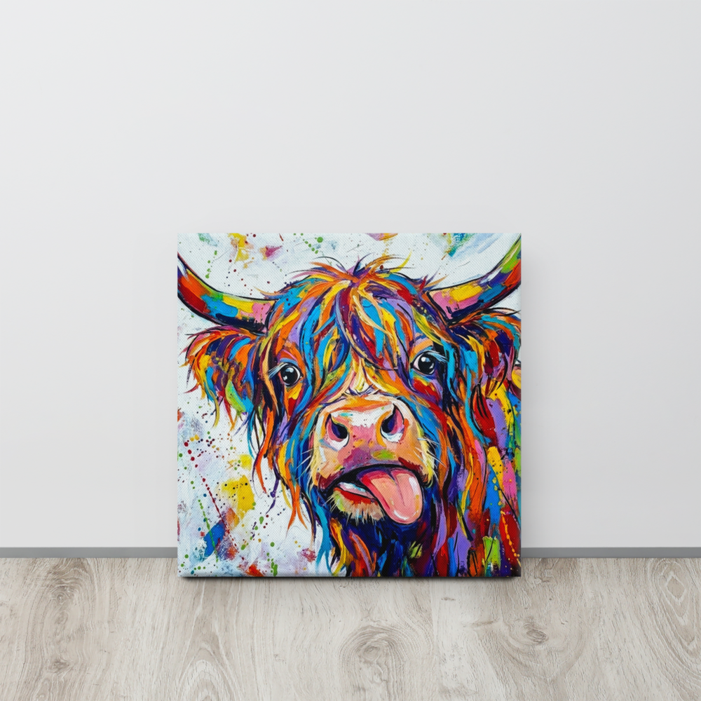 Abstract Highland Cow Vibrant Canvas Wall Art | Colorful Modern Farmhouse Decor
