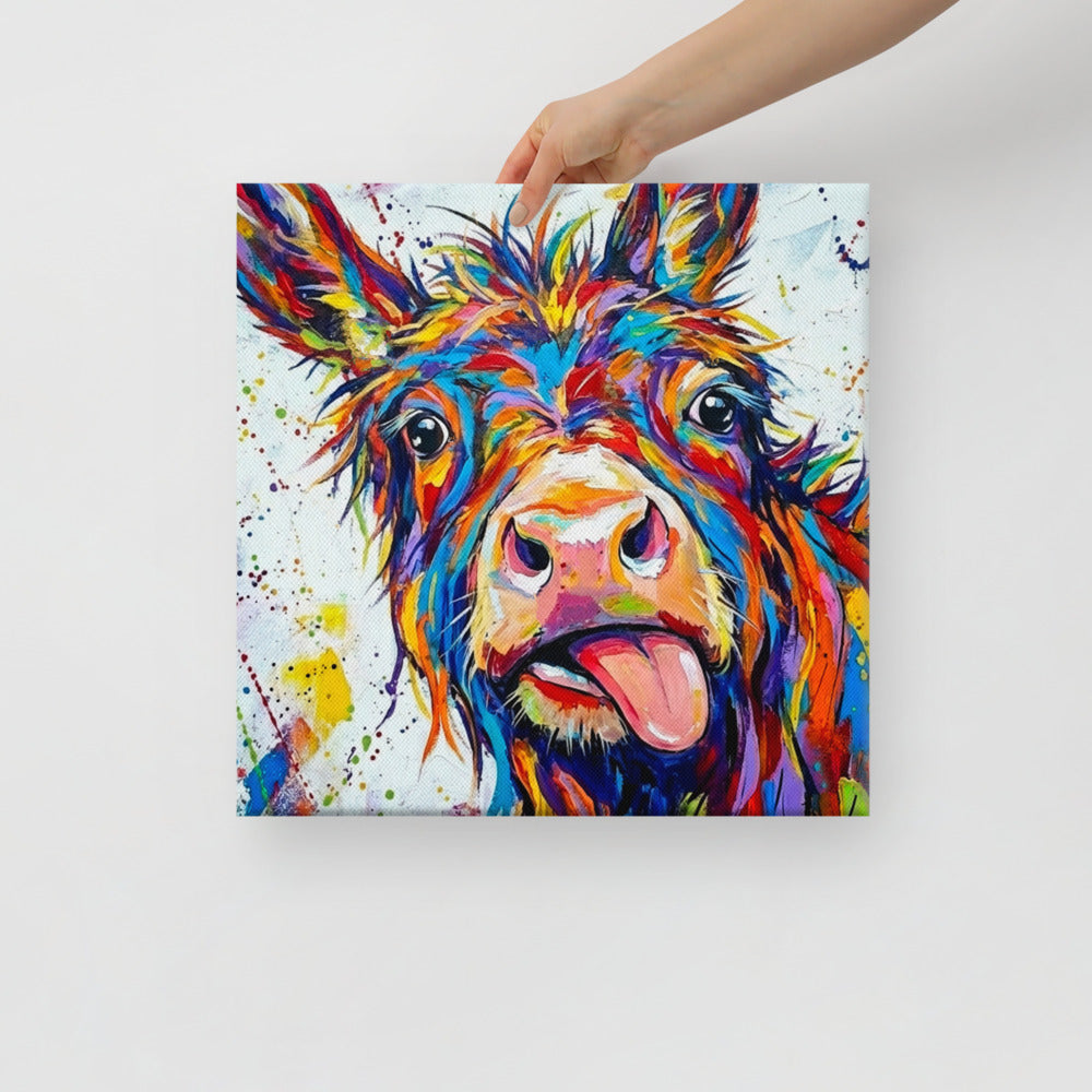 Abstract Multicoloured Donkey Portrait Canvas - Colorful Farm Animal Wall Art