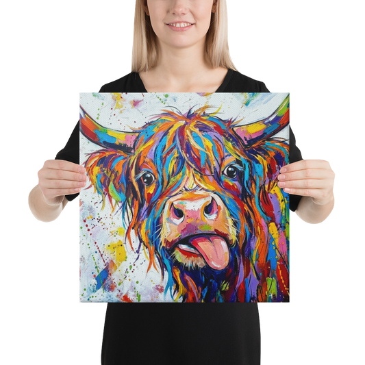 Abstract Highland Cow Vibrant Canvas Wall Art | Colorful Modern Farmhouse Decor
