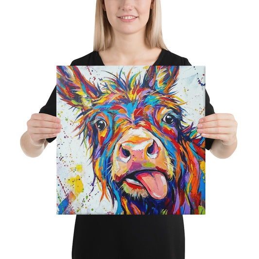 Abstract Multicoloured Donkey Portrait Canvas - Colorful Farm Animal Wall Art