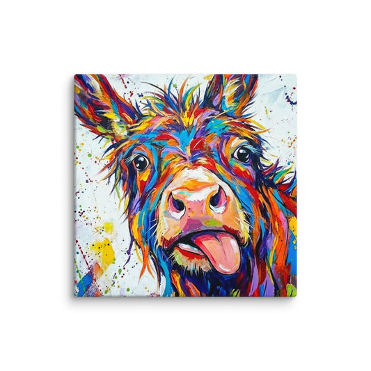 Colorful painting of a donkey on a white background