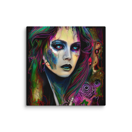 Colorful abstract art of a woman's face on a black background