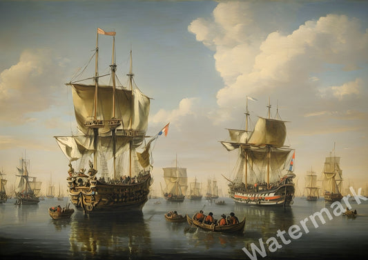 Epic Warship Wall Art - Battle of Trafalgar 1805 - Masculine Office Decor Print