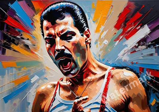 Freddie Mercury Portrait Print - Minimalist Queen Wall Art - Iconic Singer Music Legend Poster