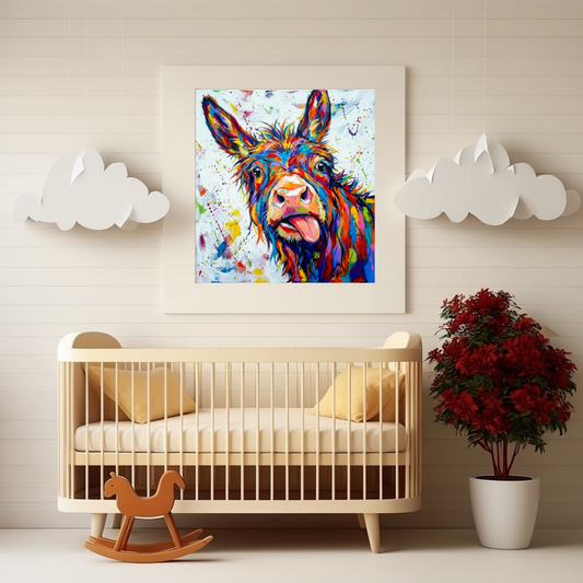 Abstract Quirky Donkey Wall Art - Funny Farm Animal Print - Whimsical Donkey Poster for Modern Farmhouse & Nursery Decor