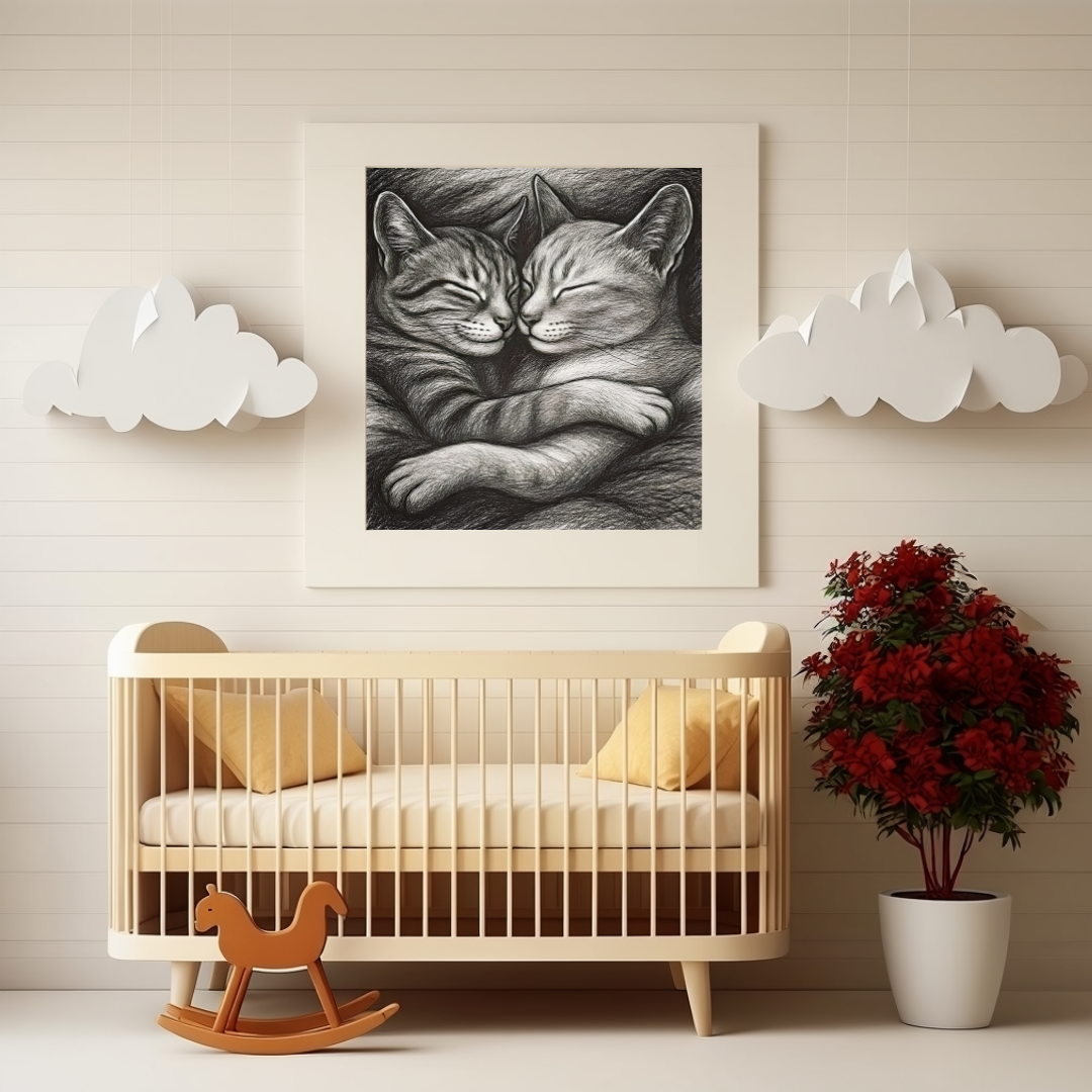 Adorable pencil drawing of two Kittens Wall Art | Purrfect Home Decor
