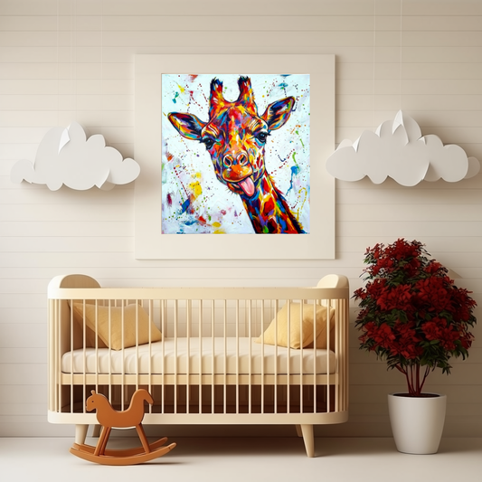 Abstract Giraffe Wall Art - Vibrant Multicoloured Animal Print - Modern Geometric Giraffe Decor