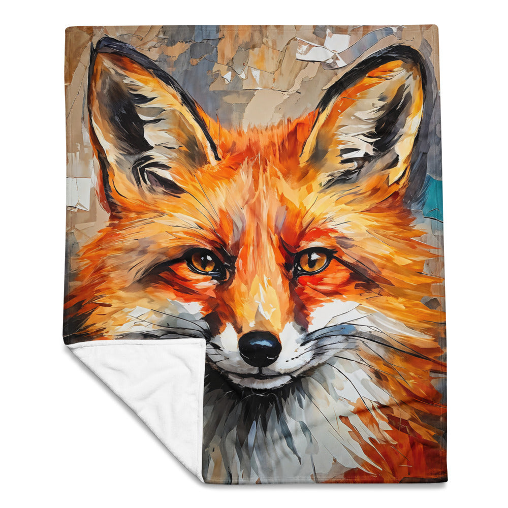 bstract Fox Portrait Throw Blanket - Modern Geometric Wildlife Art- Free UK Delivery