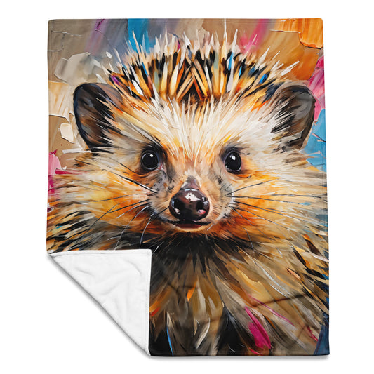 Colorful blanket with a hedgehog design on a white background