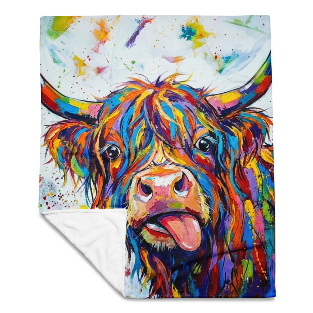 Abstract Highland Cow Throw Blanket | Rustic Farmhouse Cozy Fleece Blanket