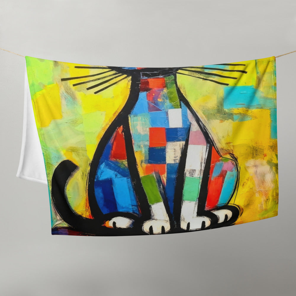 Abstract Cat Throw Blanket – Modern Artistic Cozy Blanket for Cat Lovers & Home Décor