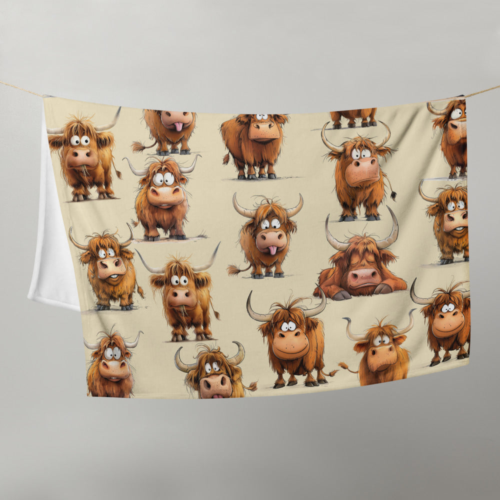 Highland Cow 50x60 Inch Throw Blanket – Soft Cozy Farmhouse Western Cow Print Fleece Blanket
