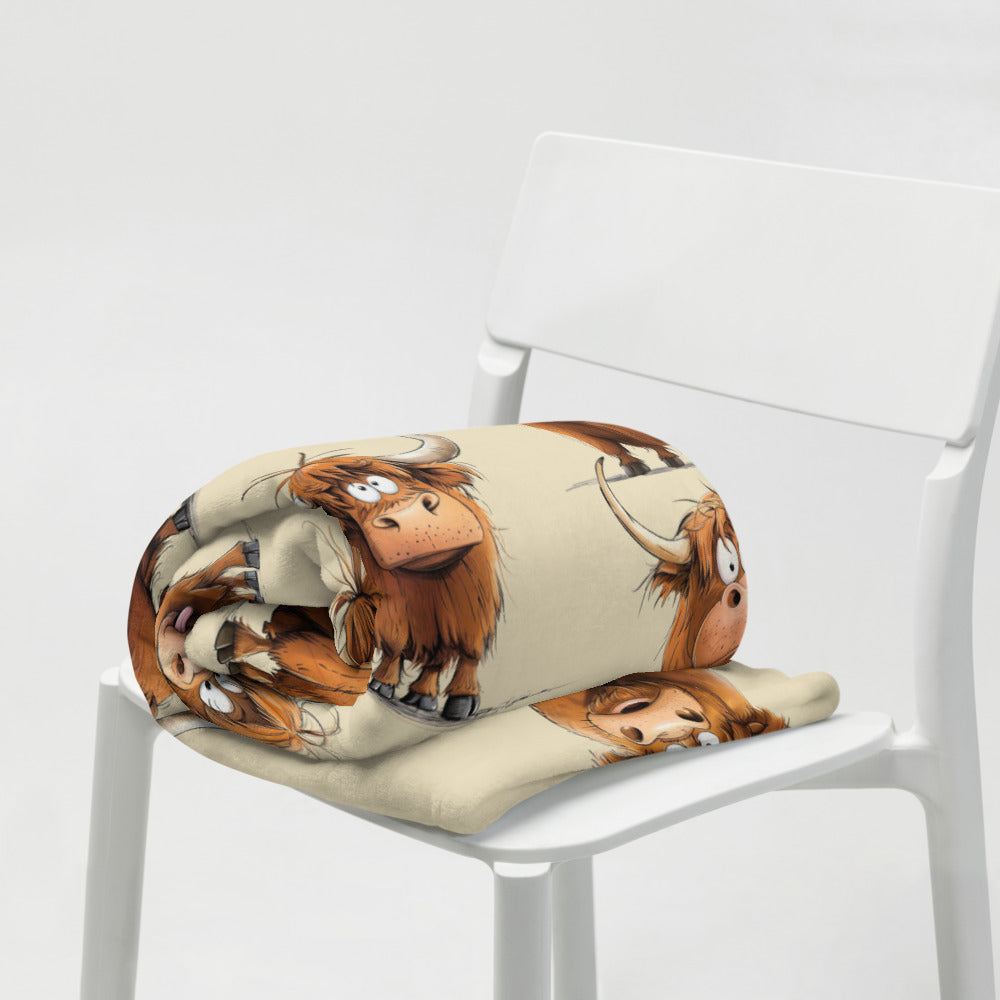 Highland Cow 50x60 Inch Throw Blanket – Soft Cozy Farmhouse Western Cow Print Fleece Blanket
