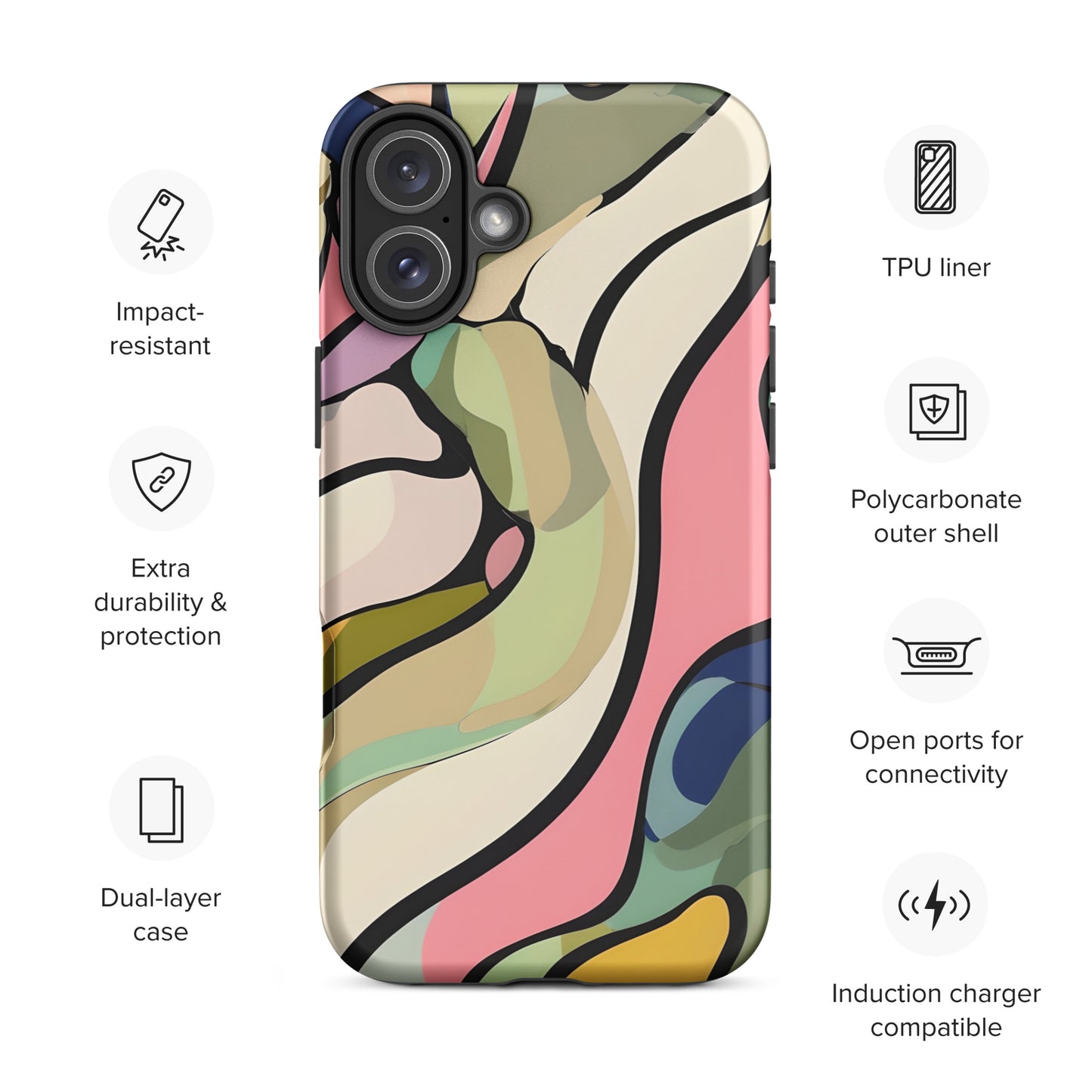 Abstract Swirl Tough iPhone Case - Aesthetic Marble Wave Cover - For iPhone models