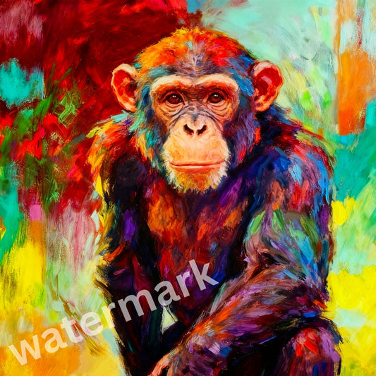 Abstract Vibrant Chimpanzee Wall Art – Colorful Monkey Canvas Print - Modern Animal Home Decor