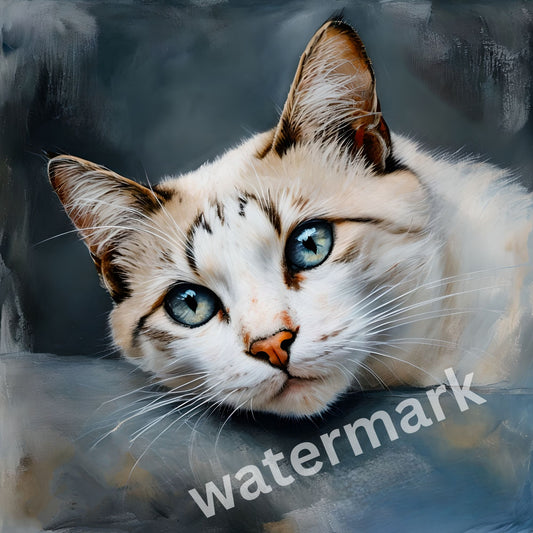 white cat blue eys chilling 